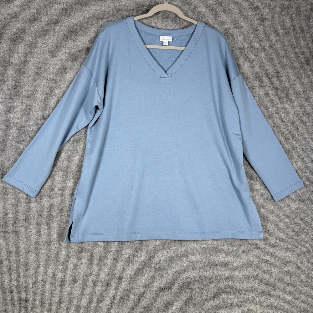 J.Jill Luxe Tencel Size-XL/Petite French Terry Blue Long Sleeve Top Sweater